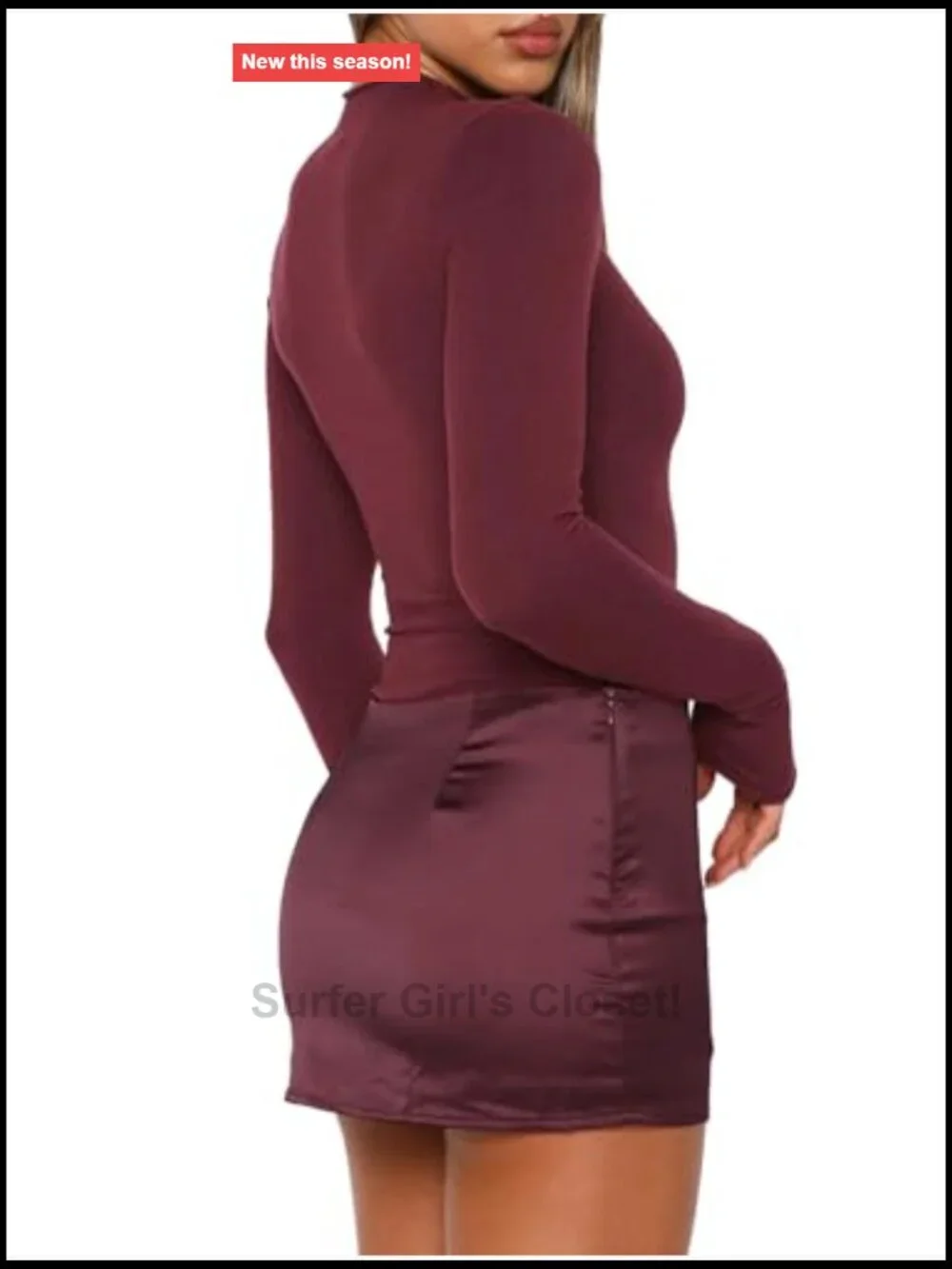 Womens Bodycon 2 Piece Mini Skirt Set Long Sleeve Mock Neck Bodysuit Top